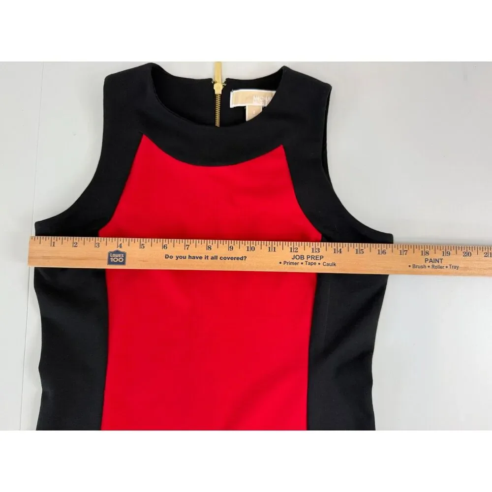 Michael Kors Women's Sleeveless Dress Red Black Polyester Viscose Size S Small